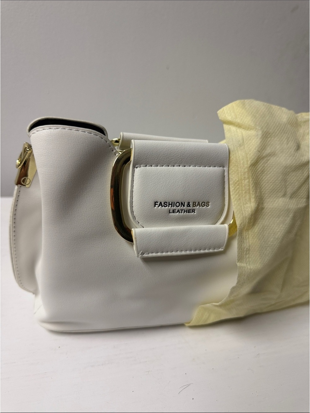 White and Gold Fashion & Bags Leather